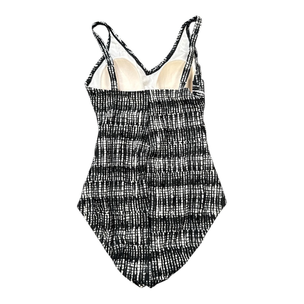 Speedo Women's Black White Abstract Print One Piece Swimsuit Size 10‎ V Neck